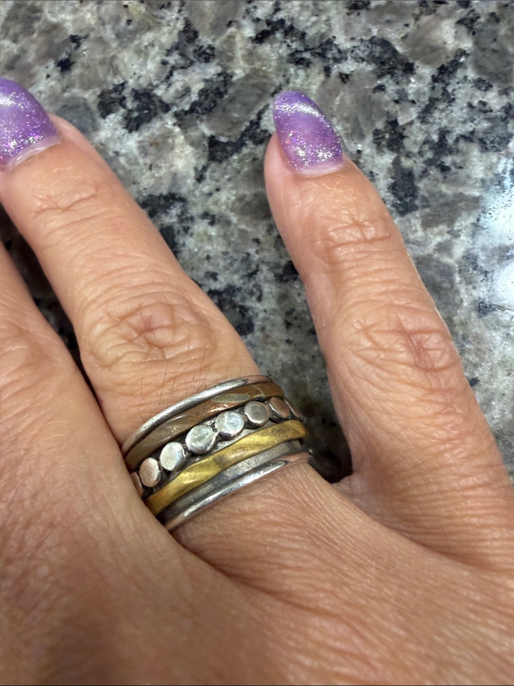 Mixed Metal Stacking Ring Set - Silver & Gold 925 size 7 tricolor